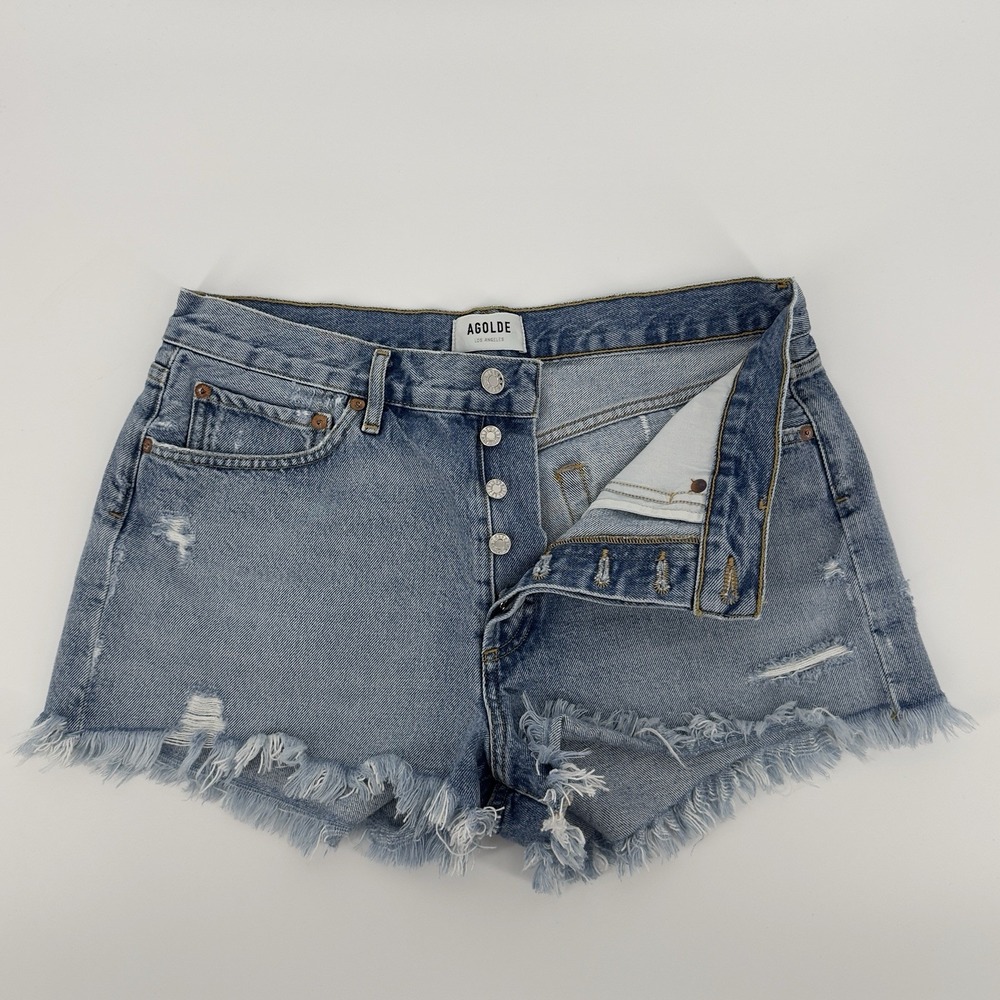 Agolde Parker Vintage Cut Off Shorts Swappeet Distressed High Rise 29 Rigid Boho - Picture 4 of 12